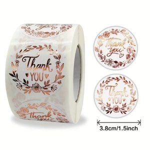 1000 Count 1.5 inch Round Rose Gold Thank You Stickers